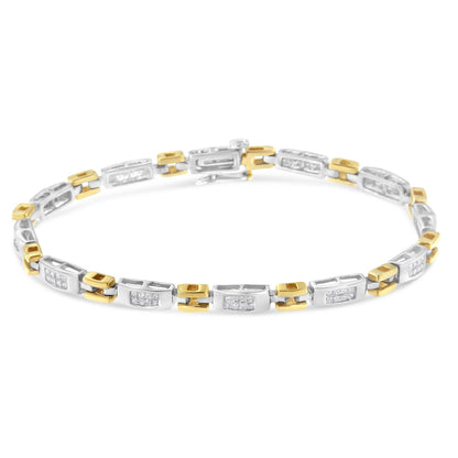 10K Two-Tone Gold Princess Cut Diamond Geo Link Bracelet (1.00 cttw, H-I Color, SI1-SI2 Clarity) - Bijoux-NYC Direct