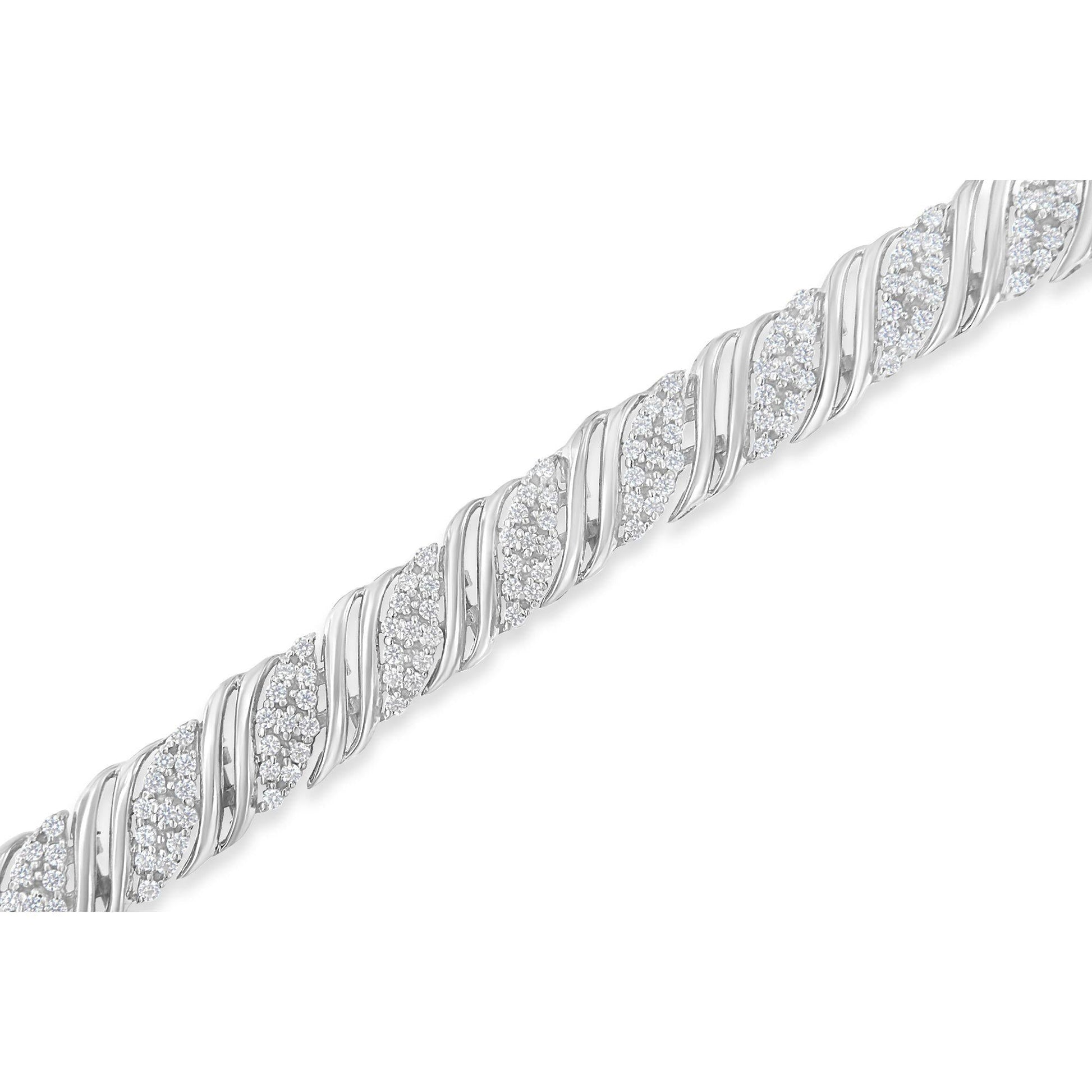 .925 Sterling Silver 2.0 cttw Diamond Double Wrap S Curve Link Bracelet (I-J Color, I3 Clarity) -7.25" - Bijoux-NYC Direct
