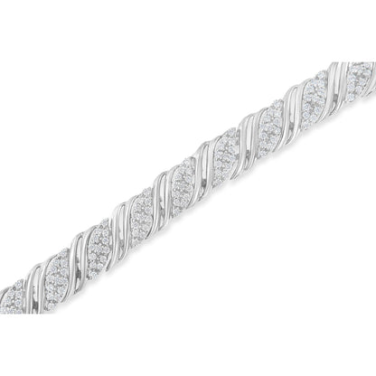 .925 Sterling Silver 2.0 cttw Diamond Double Wrap S Curve Link Bracelet (I-J Color, I3 Clarity) -7.25" - Bijoux-NYC Direct