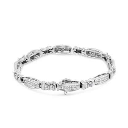 14K White Gold 2.0 Cttw Channel-Set Alternating Baguette and Princess-Cut Diamond Link Bracelet (H-I Color, SI2-I1 Clarity) - Size 7 - Bijoux-NYC Direct