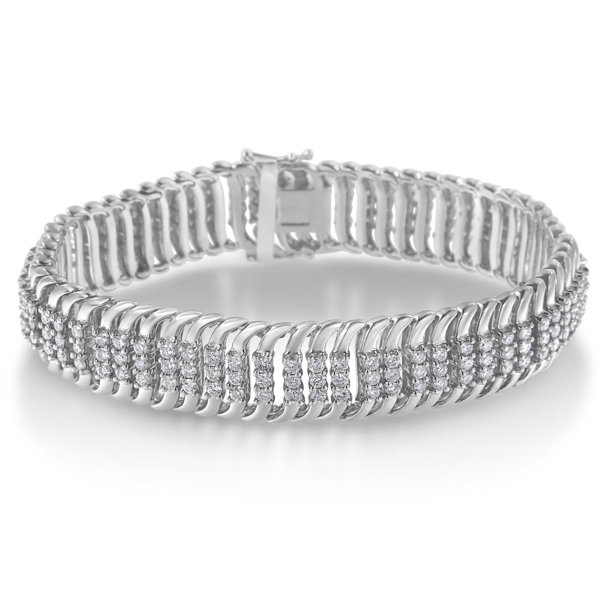 14K White Gold 5.0 Cttw Round Brilliant Cut Diamond 7" S Wave Serpentine Tennis Bracelet (H-I Color, I1-I2 Clarity) - Bijoux-NYC Direct