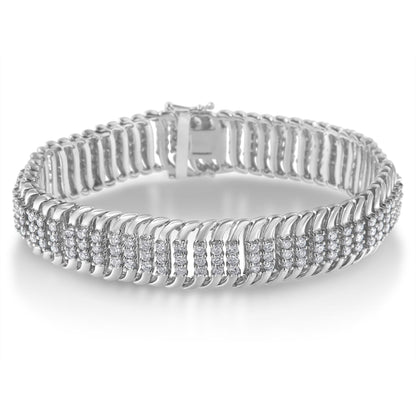 14K White Gold 5.0 Cttw Round Brilliant Cut Diamond 7" S Wave Serpentine Tennis Bracelet (H-I Color, I1-I2 Clarity) - Bijoux-NYC Direct