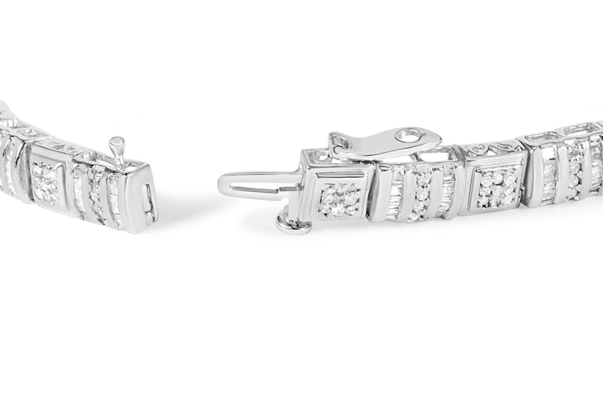 10K White Gold Round and Baguette Cut Diamond Bracelet (2.00 cttw, H-I Color, I2-I3 Clarity) - Bijoux-NYC Direct