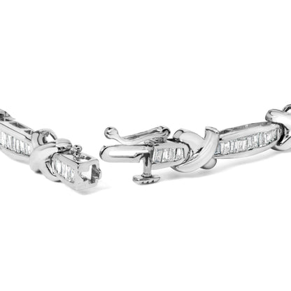 14K White Gold Baguette-Cut Diamond X-Link Bracelet (2.00 cttw, H-I Color, I1-I2 Clarity) - Bijoux-NYC Direct