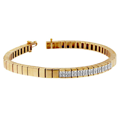 14K Yellow Gold Princess Cut Diamond Banded Bracelet (1.00 cttw, G-H Color, VS1-VS2 Clarity) - Bijoux-NYC Direct
