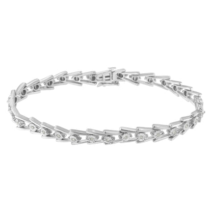 .925 Sterling Silver 1/4 cttw Miracle Set Diamond Sleek and Open "V"Bracelet (I-J Color, I3 Clarity) -7.5" - Bijoux-NYC Direct