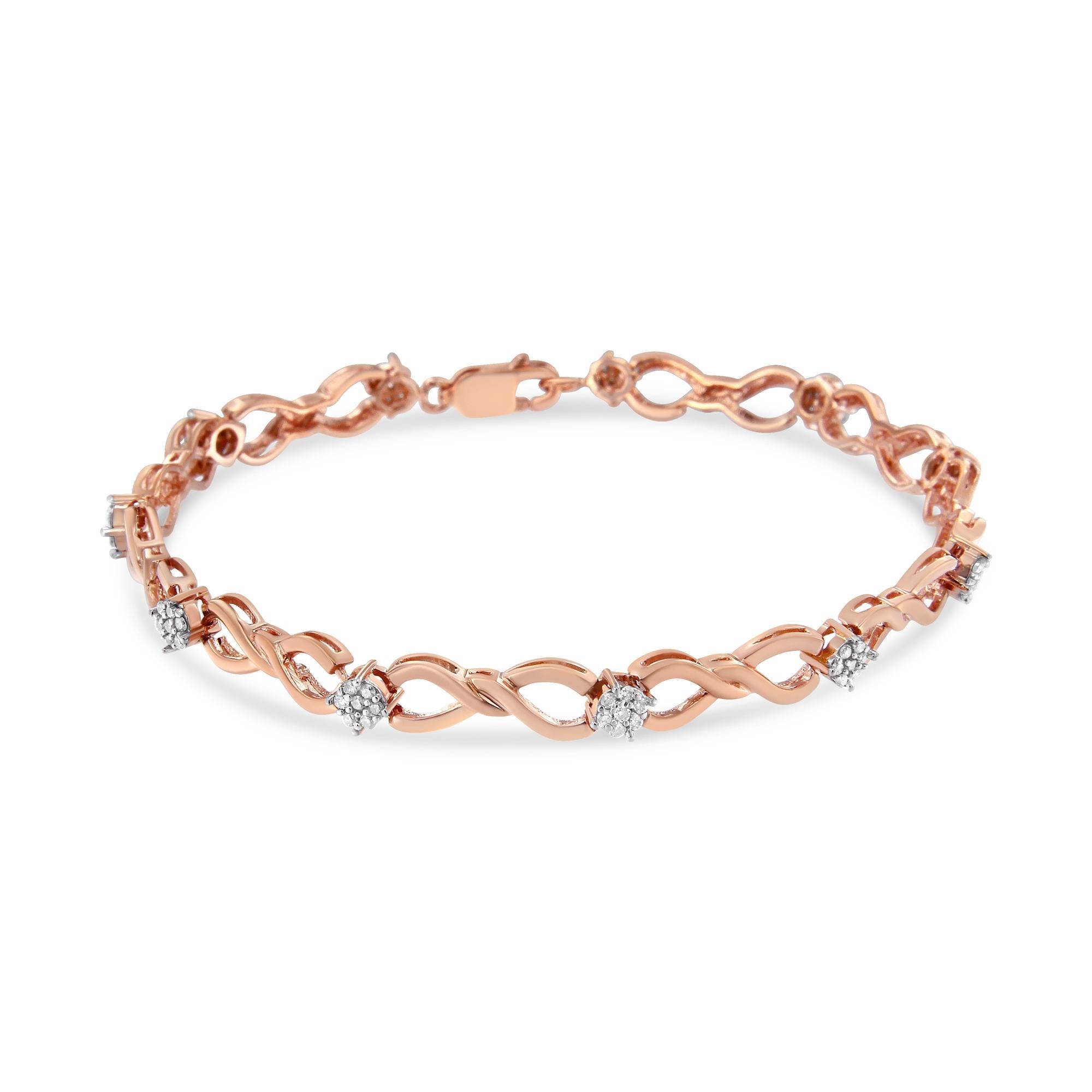 Rose gold bracelet with diamond accents on a white background