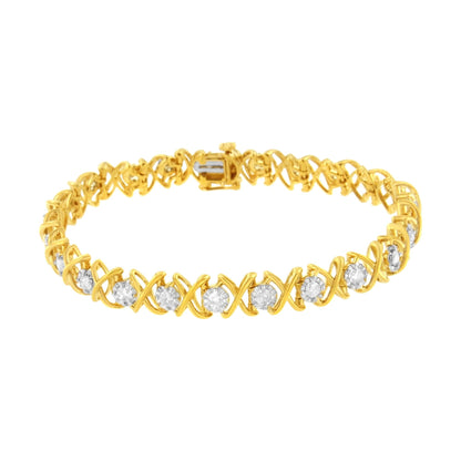 10K Yellow Gold Plated Sterling Silver 2 cttw Diamond "XOXO" Bracelet (J-K Clarity, I1-I2 Color) - Size 7.25" - Bijoux-NYC Direct