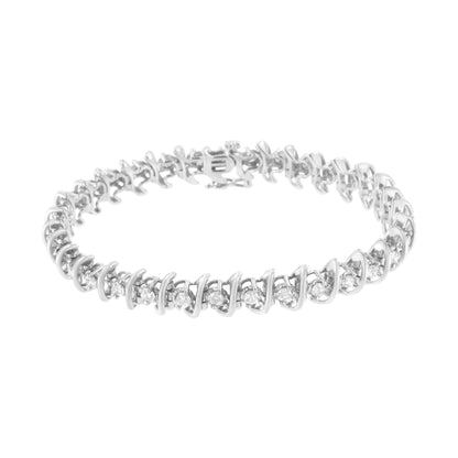 .925 Sterling Silver 3 cttw Diamond "S" Link Bracelet (I-J Clarity, I2-I3 Color) - Size 7.5" - Bijoux-NYC Direct