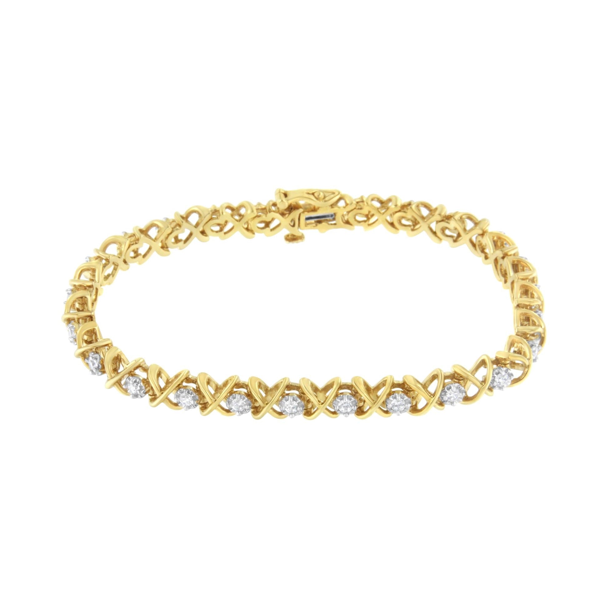 10K Yellow Gold Plated Sterling Silver 1 cttw Diamond Link Bracelet (J-K Clarity, I1-I2 Color) - Size 7" - Bijoux-NYC Direct