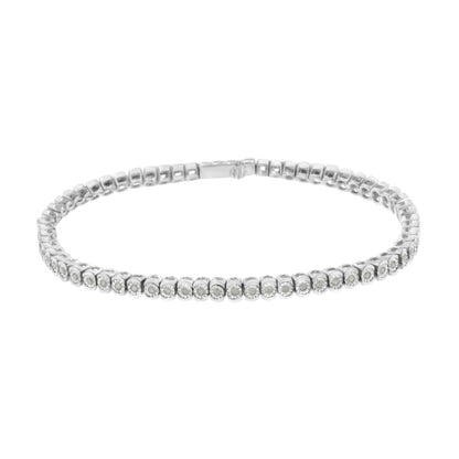 .925 Sterling Silver ½ Cttw Miracle-Set Diamond Round Half Bezel 7” Tennis Bracelet (I-J Color, I2-I3 Clarity) - Bijoux-NYC Direct