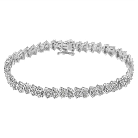 .925 Sterling Silver 1.0 cttw Diamond "Arrow" Shape Tennis Link Bracelet (I-J Color, I3 Clarity) -7.25" - Bijoux-NYC Direct