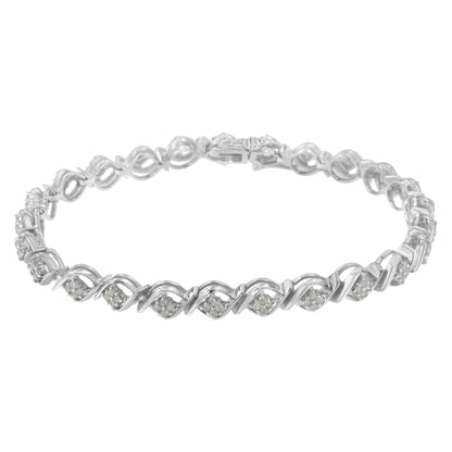 Sterling Silver Diamond Cluster Link Bracelet (1 cttw, I-J Color, I2-I3 Clarity) - Bijoux-NYC Direct