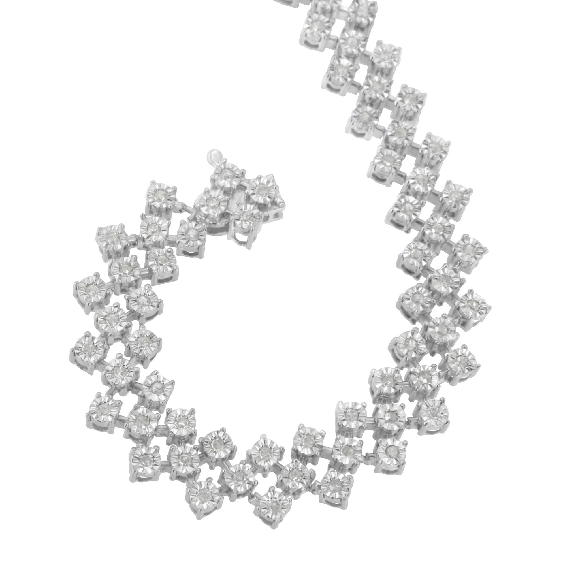 .925 Sterling Silver 1.0 cttw Miracle-Set Round Diamond "Zig Zag" Link Bracelet (I-J Color, I3 Clarity) -7.25 - Bijoux-NYC Direct