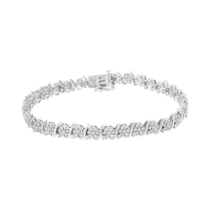.925 Sterling Silver Diamond Floral Cluster Link Bracelet (2 3/4 cttw, I-J Color, I3 Clarity) - Size 7.25" - Bijoux-NYC Direct
