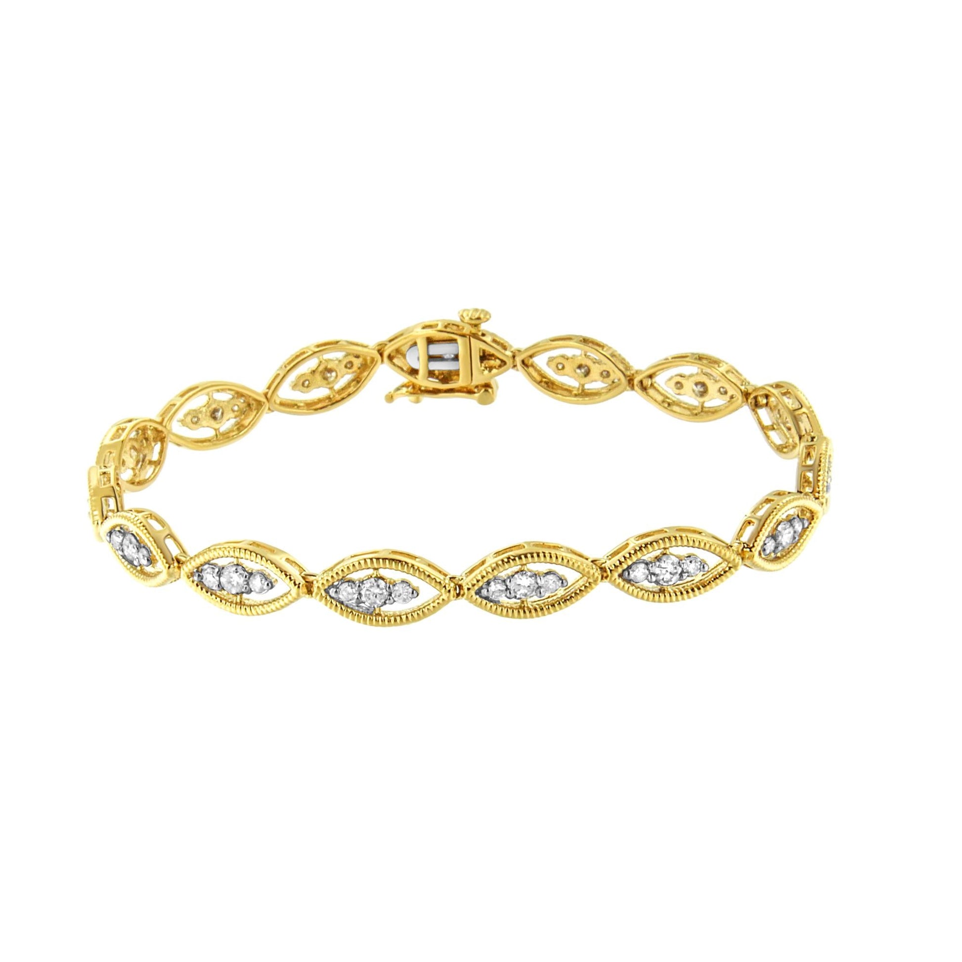 10K Yellow Gold Plated .925 Sterling Silver 1 cttw Prong Set Round-Cut Diamond Link Bracelet (J-K Color, I1-I2 Clarity) - 7.25" - Bijoux-NYC Direct