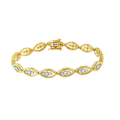 10K Yellow Gold Plated .925 Sterling Silver 1 cttw Prong Set Round-Cut Diamond Link Bracelet (J-K Color, I1-I2 Clarity) - 7.25" - Bijoux-NYC Direct