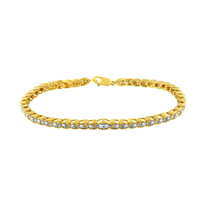 10K Yellow Gold Plated .925 Sterling Silver 1 cttw Prong-Set Diamond Pear Shape Link Bracelet (I-J Color, I1-I2 Clarity) - 7.25" - Bijoux-NYC Direct