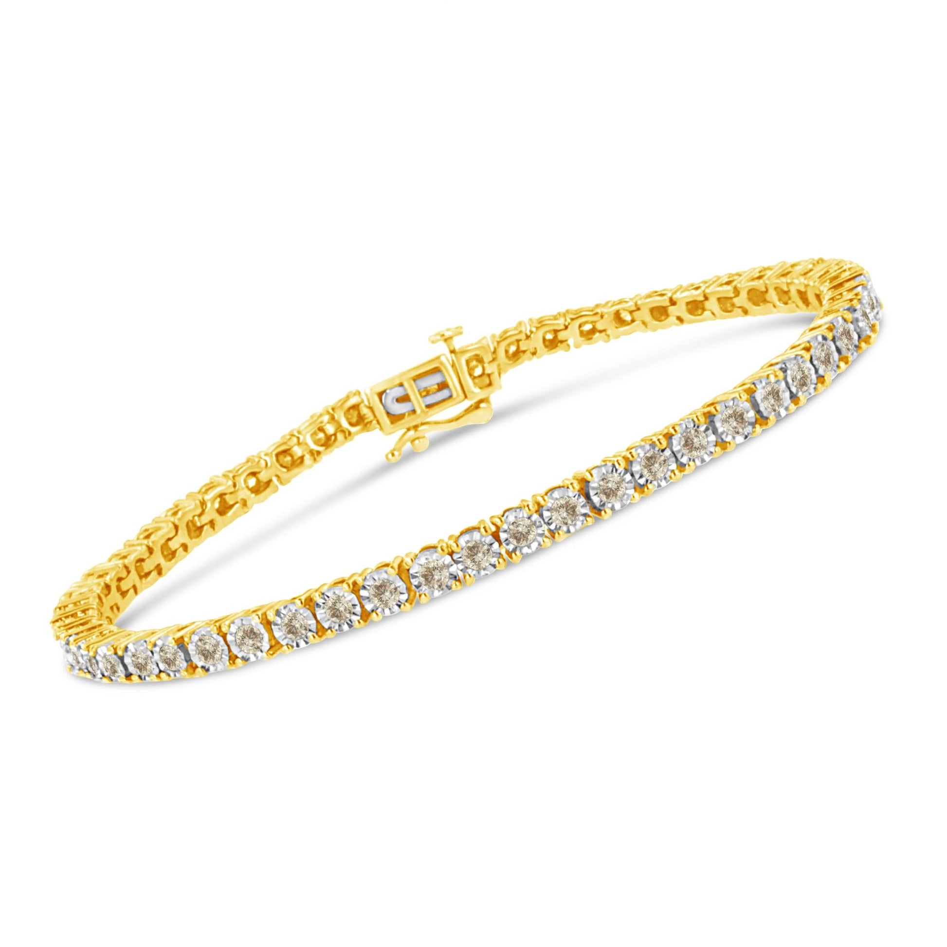 14K Yellow Gold Plated .925 Sterling Silver 3.0 Cttw Miracle-Set Diamond Tennis Bracelet (L-M Color, I2-I3 Clarity) - 7.25" - Bijoux-NYC Direct