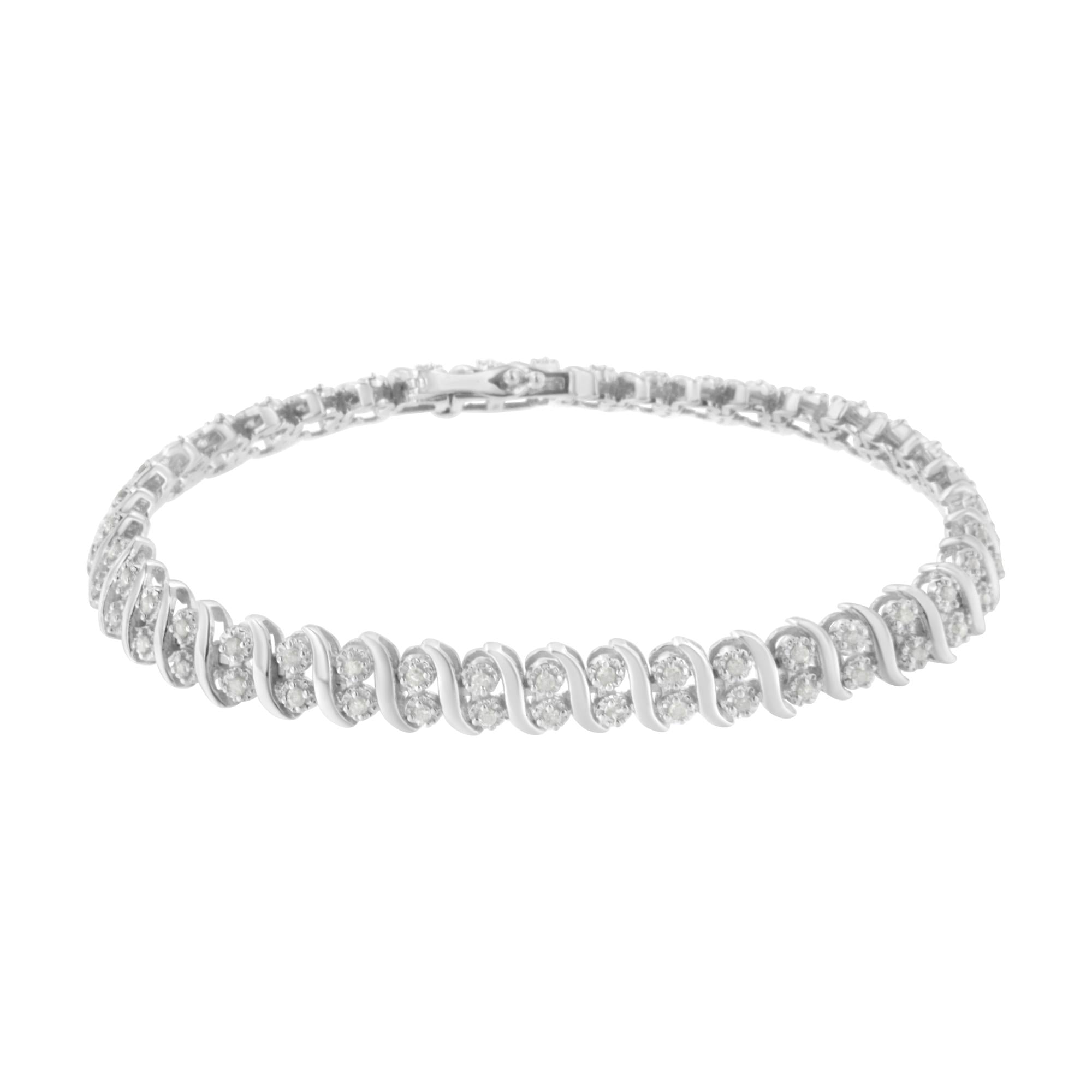 .925 Sterling Silver 1 cttw Double Row Miracle-Set Diamond Tennis Bracelet (I-J Clarity, I3 Color) - Size 7.25" - Bijoux-NYC Direct