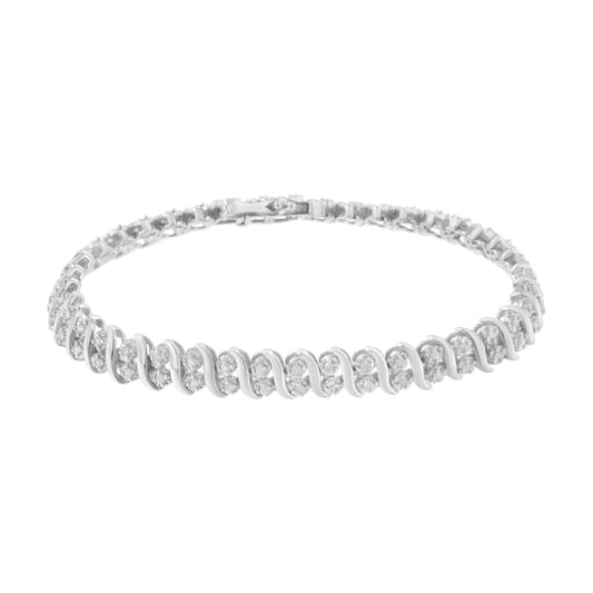 .925 Sterling Silver 1 cttw Double Row Miracle-Set Diamond Tennis Bracelet (I-J Clarity, I3 Color) - Size 7.25" - Bijoux-NYC Direct