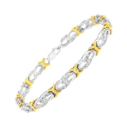 10k Yellow Gold Plated Sterling Silver 1/4 cttw Diamond Infinity and X Link Bracelet (I-J Clarity, I2-I3 Color) - Size 7.25" - Bijoux-NYC Direct