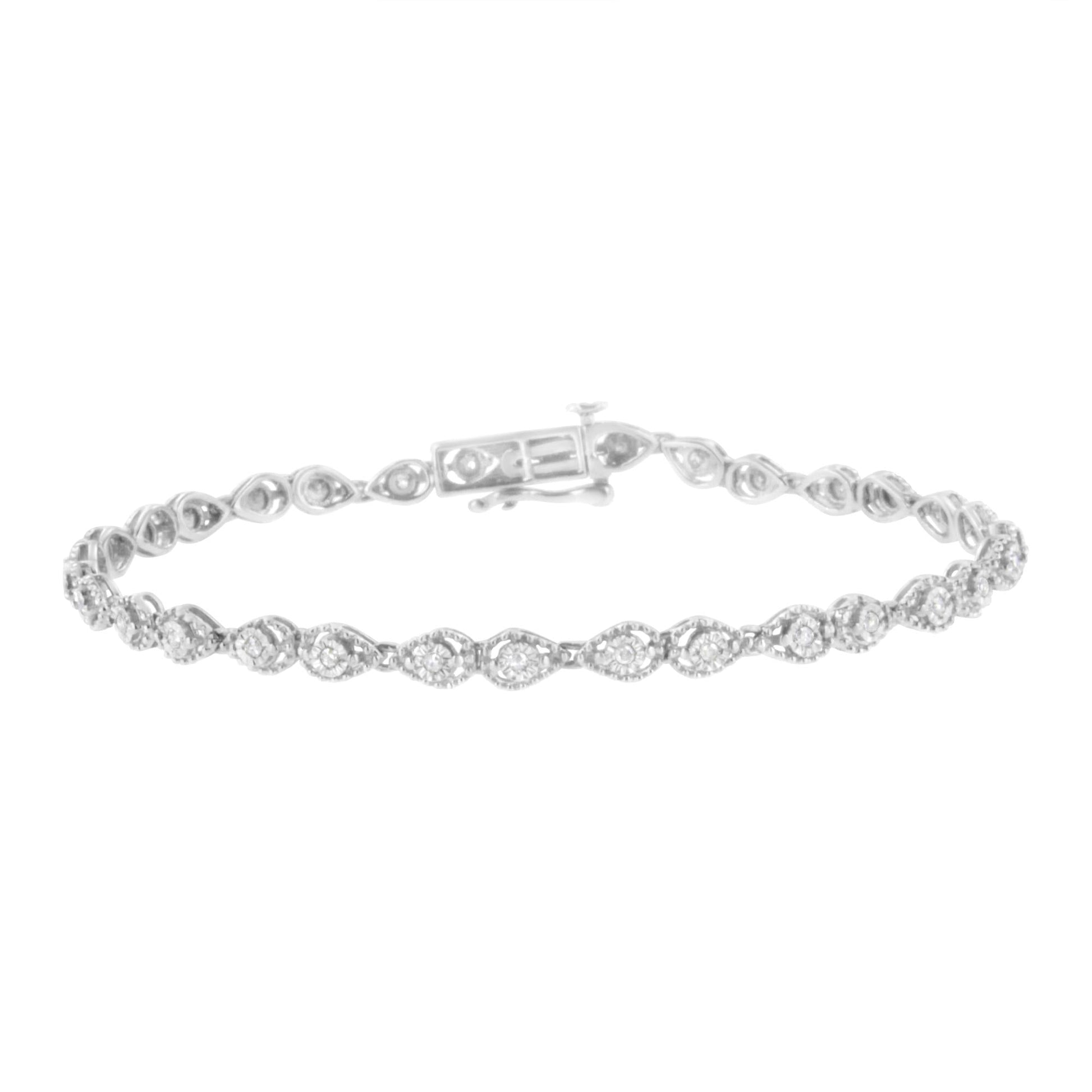 .925 Sterling Silver 1/2 cttw Miracle-Set Diamond Pear Shaped Link Bracelet (I-J Color, I3 Clarity) - Size 7.25" - Bijoux-NYC Direct
