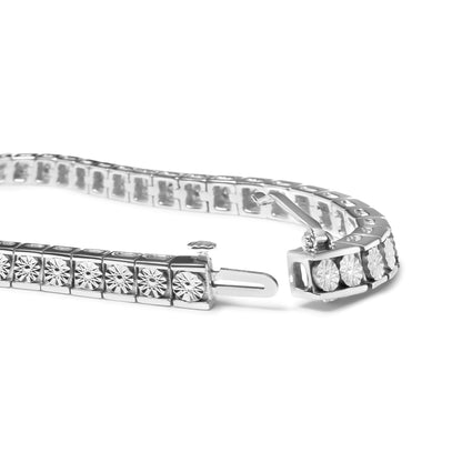 .925 Sterling Silver 1/4 Cttw Miracle Set Diamond and Bead Link 7.25" Tennis Bracelet (I-J Color, I2-I3 Clarity) - Bijoux-NYC Direct