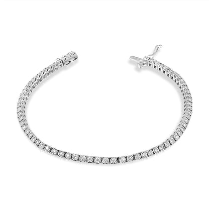 14K White Gold 1.0 Cttw Miracle Set Round-Cut Lab Grown Diamond Illusion Tennis Bracelet (F-G Color, VS2-SI1 Clarity) Size 7" - Bijoux-NYC Direct