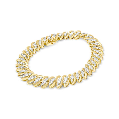 10K Yellow Gold 5.0 Cttw Diamond Double Row S-Link Cuban Bracelet (J-K Color, I2-I3 Clarity) - 7.25" Inches - Bijoux-NYC Direct