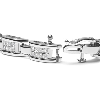 14K White Gold 3.0 Cttw Invisible Set Princess Cut Diamond Link and Buckle 7.25" Tennis Bracelet (I-J Color, I1-I2 Clarity) - Bijoux-NYC Direct
