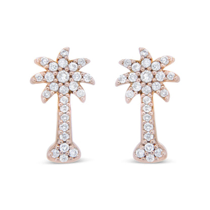 10K Rose Gold 1/4 Cttw Diamond Palm Tree Push Back Stud Earrings (H-I Color, I1-I2 Clarity) - Bijoux-NYC Direct