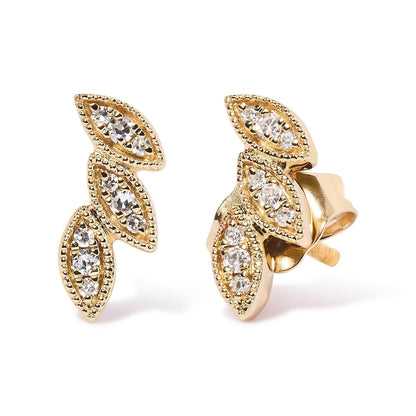 10K Yellow Gold 1/10 Cttw Diamond Triple Leaf Stud Earring (H-I Color, I1-I2 Clarity) - Bijoux-NYC Direct