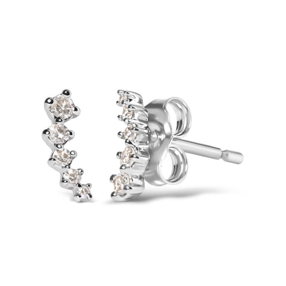 10K White Gold 1/10 Cttw Diamond Journey Style Climber Stud Earrings (H-I Color, I1-I2 Clarity) - Bijoux-NYC Direct