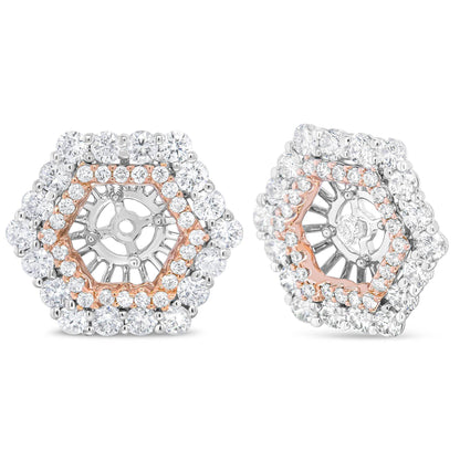 14K Rose and White Gold 1 7/8 Cttw Round Diamond Double Halo Earring Jacket for 6mm Round Studs (G-H Color, VS2-SI1 Clarity) - Bijoux-NYC Direct