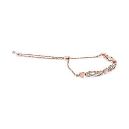 14K Rose Gold Plated .925 Sterling Silver Cttw Diamond Accent Layered Infinity Link and Heart Adjustable Bolo Bracelet (I-J Color, I3 Clarity) - Bijoux-NYC Direct
