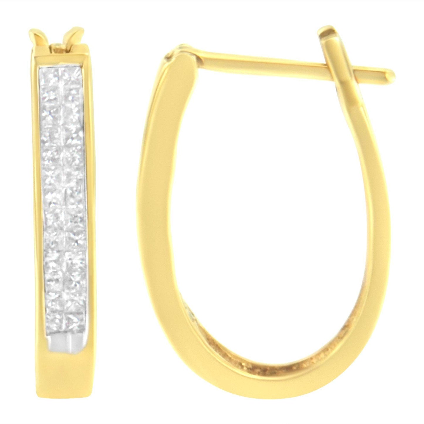 10K Yellow Gold 1/2 Cttw Invisible Set Princess-cut Diamond Hoop Earrings (H-I Color, SI2-I1 Clarity) - Bijoux-NYC Direct