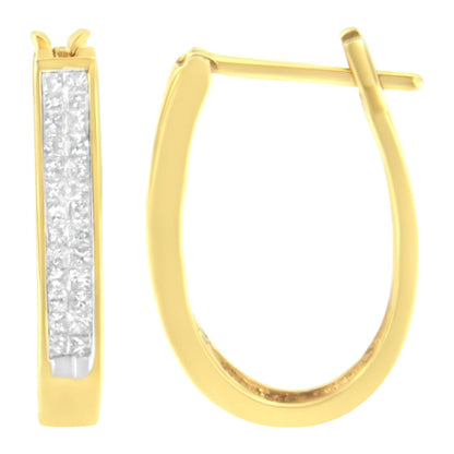10K Yellow Gold 1/2 Cttw Invisible Set Princess-cut Diamond Hoop Earrings (H-I Color, SI2-I1 Clarity) - Bijoux-NYC Direct