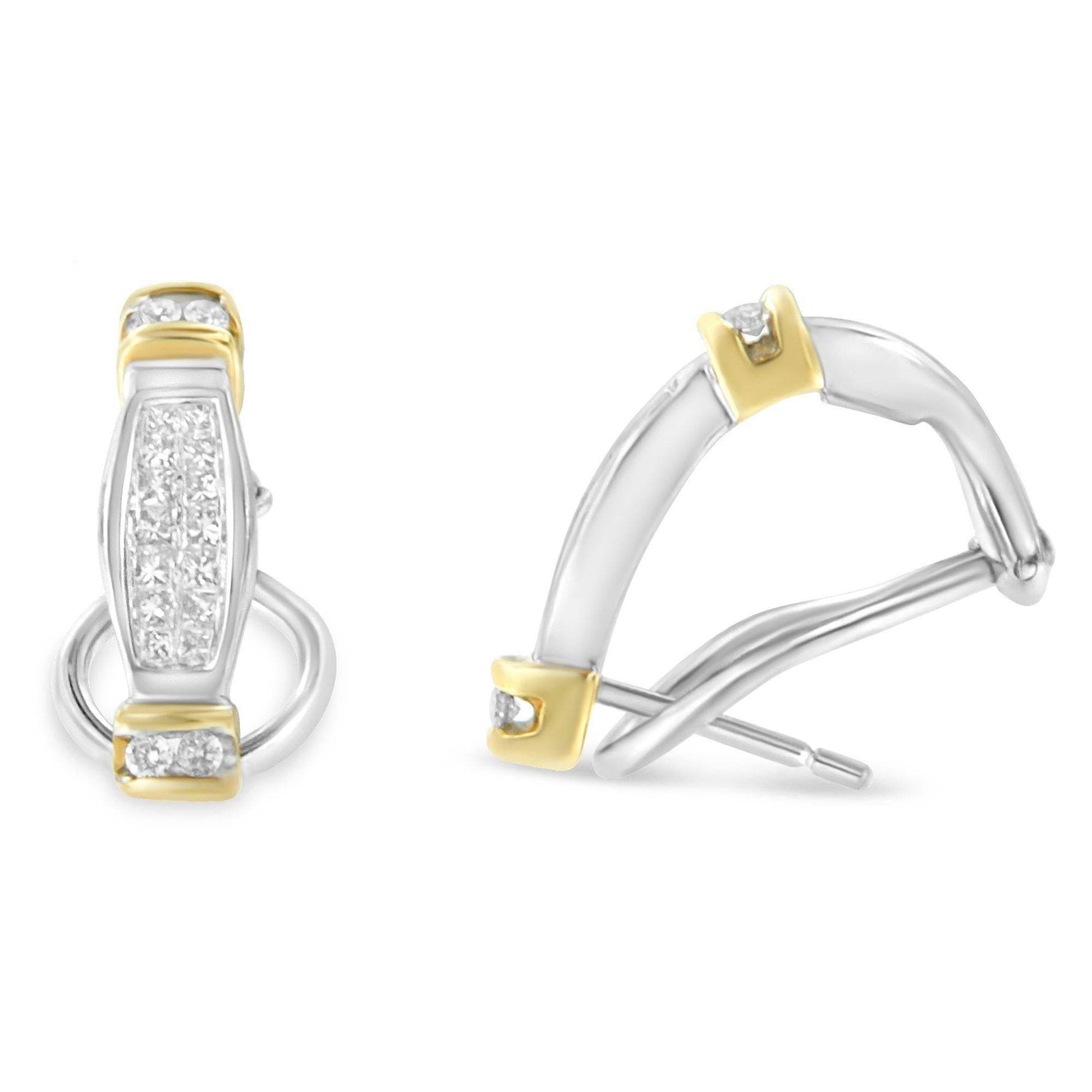 14K Two-Toned Gold Round and Princess Cut Diamond Earrings (0.5 cttw, H-I Color, SI2-I1 Clarity) - Bijoux-NYC Direct