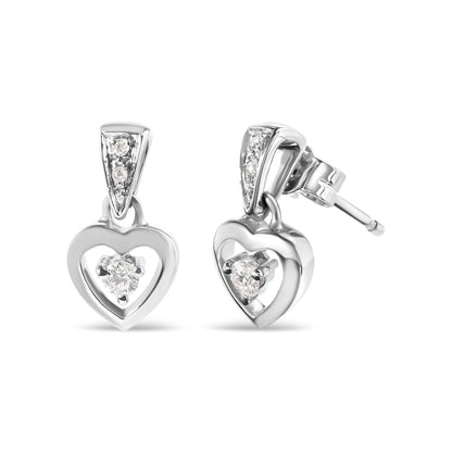 14K White Gold 1/6 Cttw Diamond Dangle Heart Stud Earrings (H-I, SI2-I1) - Bijoux-NYC Direct