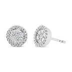 Pair of silver stud earrings with clear gemstones on a white background