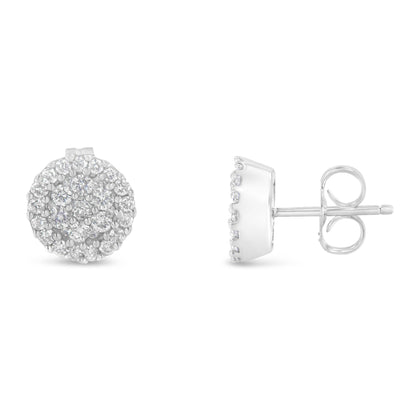 14K White Gold 1/2 Cttw Brilliant-Cut Diamond Halo-Style Cluster Round Button Stud Earrings (H-I Color, I1-I2 Clarity) - Bijoux-NYC Direct