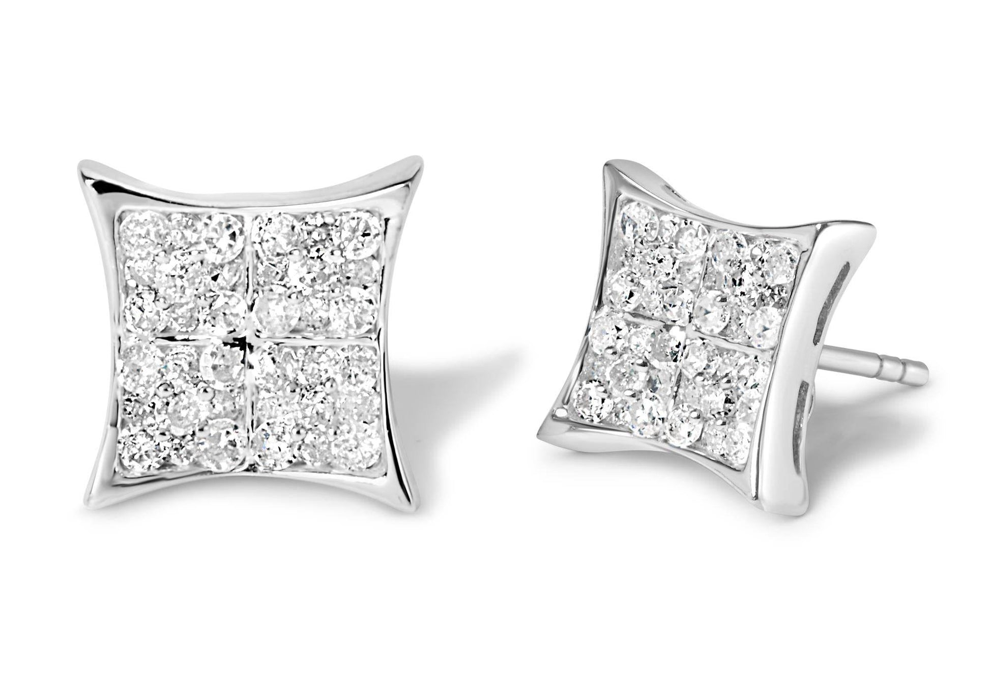 .925 Sterling Silver 3/4 Cttw Diamond Composite Curved Square Stud Earring (I-J Color, I3 Clarity) - Bijoux-NYC Direct