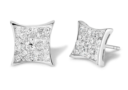 .925 Sterling Silver 3/4 Cttw Diamond Composite Curved Square Stud Earring (I-J Color, I3 Clarity) - Bijoux-NYC Direct