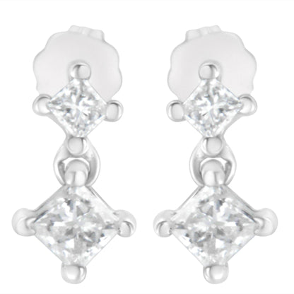 14K White Gold 3/4 cttw Double Diamond Princess-Cut Stud Earrings (I-J Clarity, I2-I3 Color) - Bijoux-NYC Direct