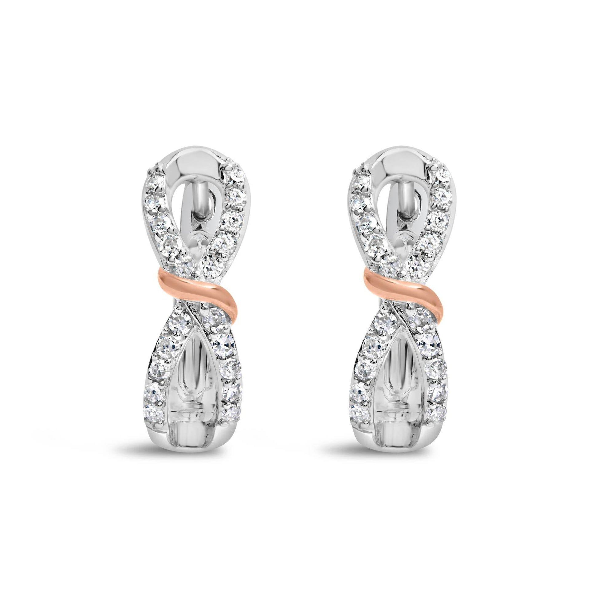 10K White and Rose Gold 1/3 Cttw Diamond Infinite and Ribbon Hoop Earrings (H-I Color, I1-I2 Clarity) - Bijoux-NYC Direct