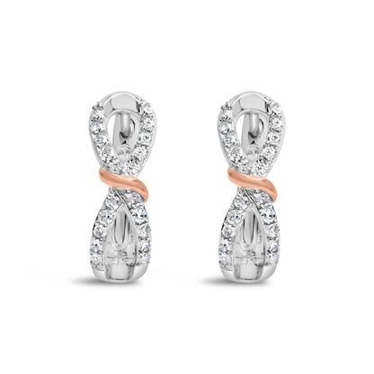 10K White and Rose Gold 1/3 Cttw Diamond Infinite and Ribbon Hoop Earrings (H-I Color, I1-I2 Clarity) - Bijoux-NYC Direct