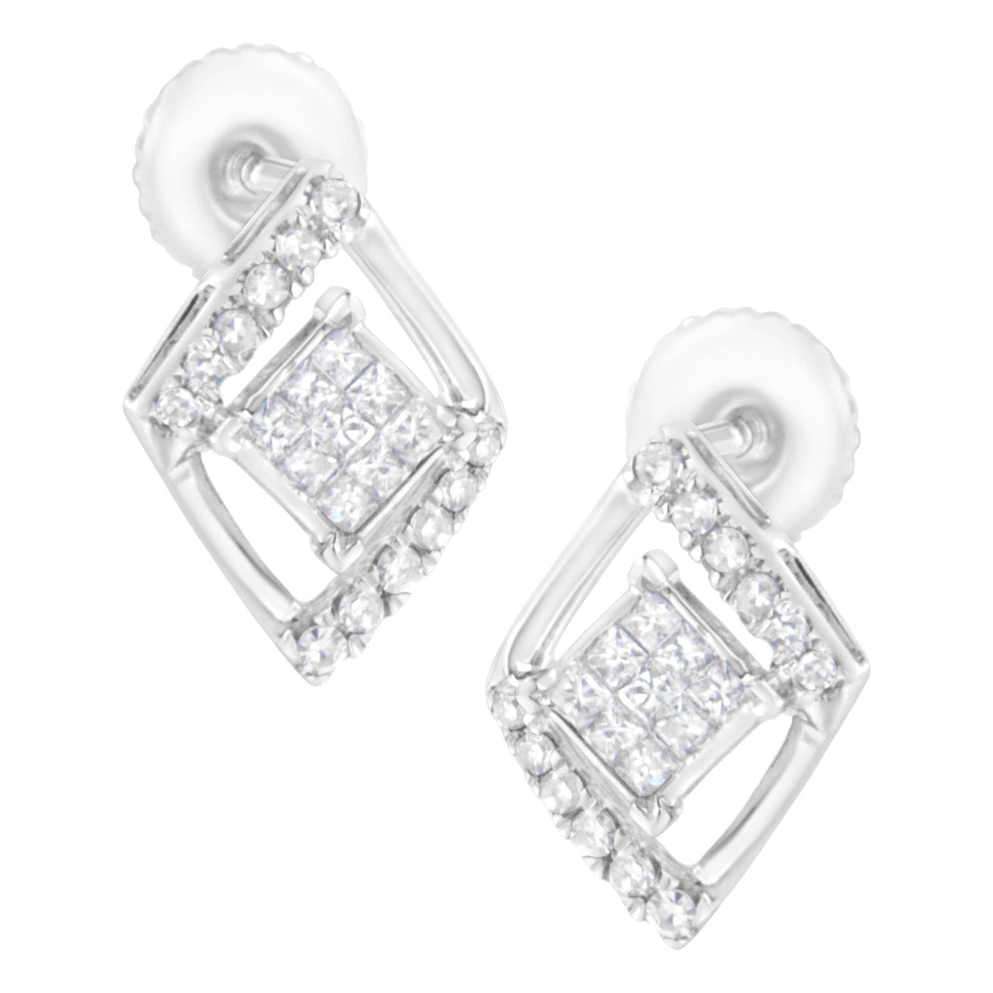 10K White Gold 1/3 cttw Princess-cut Diamond Double Triangle Composite Stud Earrings (H-I Color, SI1-SI2 Clarity) - Bijoux-NYC Direct