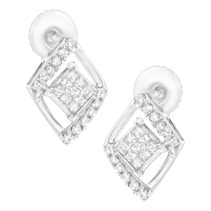 10K White Gold 1/3 cttw Princess-cut Diamond Double Triangle Composite Stud Earrings (H-I Color, SI1-SI2 Clarity) - Bijoux-NYC Direct