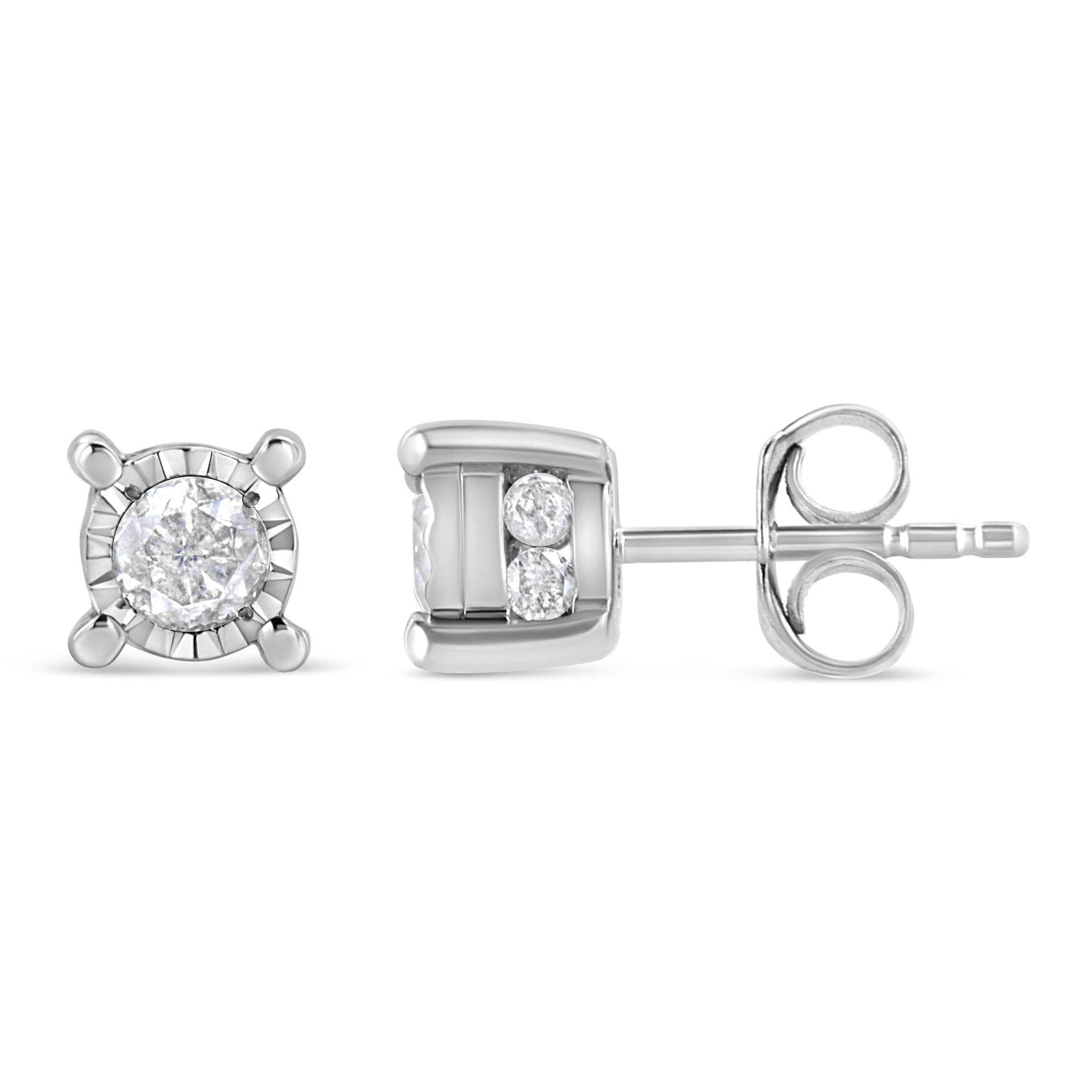 .925 Sterling Silver 1.0 Cttw Round Brilliant-Cut Diamond Miracle-Set Solitaire Stud Earrings (H-I Color, I2-I3 Clarity) - Bijoux-NYC Direct